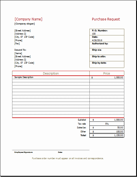 Purchase Requisition forms Template Inspirational Purchase Request form Template for Excel