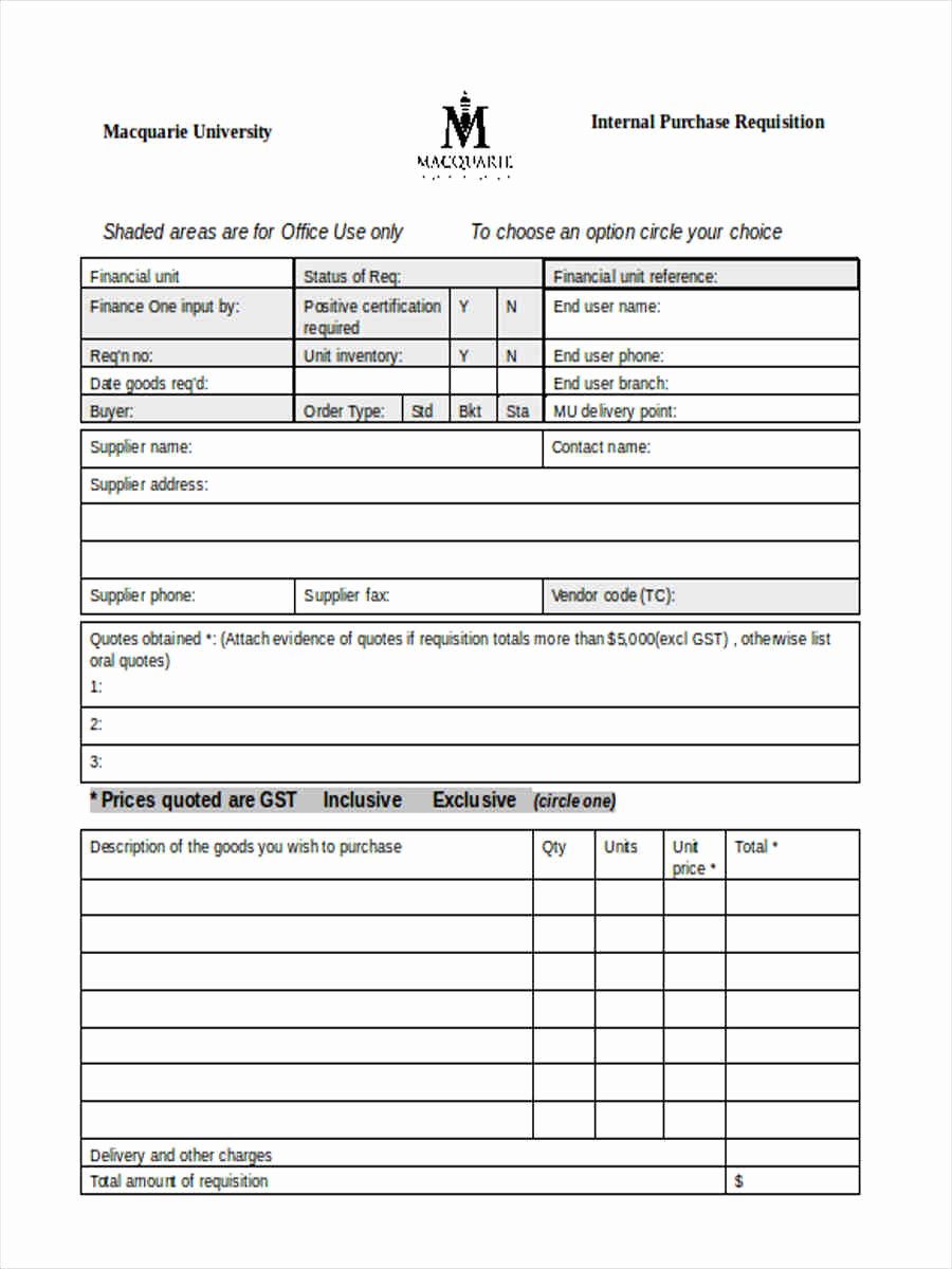 Purchasing Requisition form Templates Lovely 8 Internal Requisition form Sample Free Sample Example