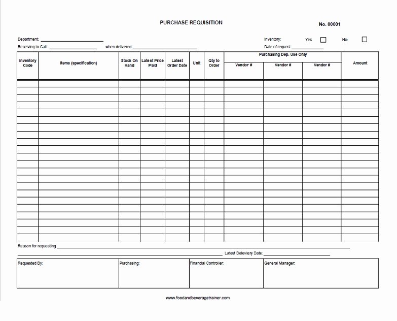 Purchasing Requisition form Templates Unique Food and Beverage forms Food and Beverage Trainer