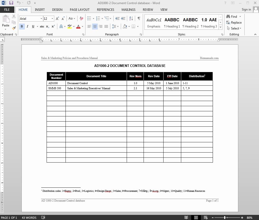 Quality Control Documentation Templates New Document Control Database Log Template