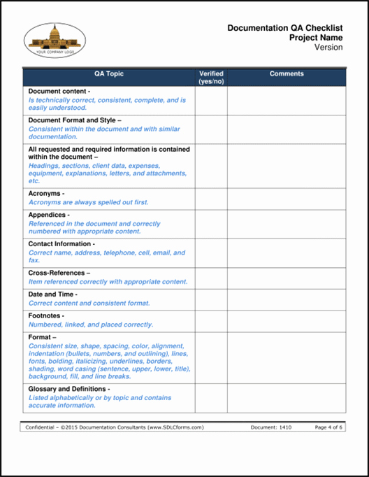 Quality Control Documents Template Elegant Sdlcforms Documentation Qa Checklist Template