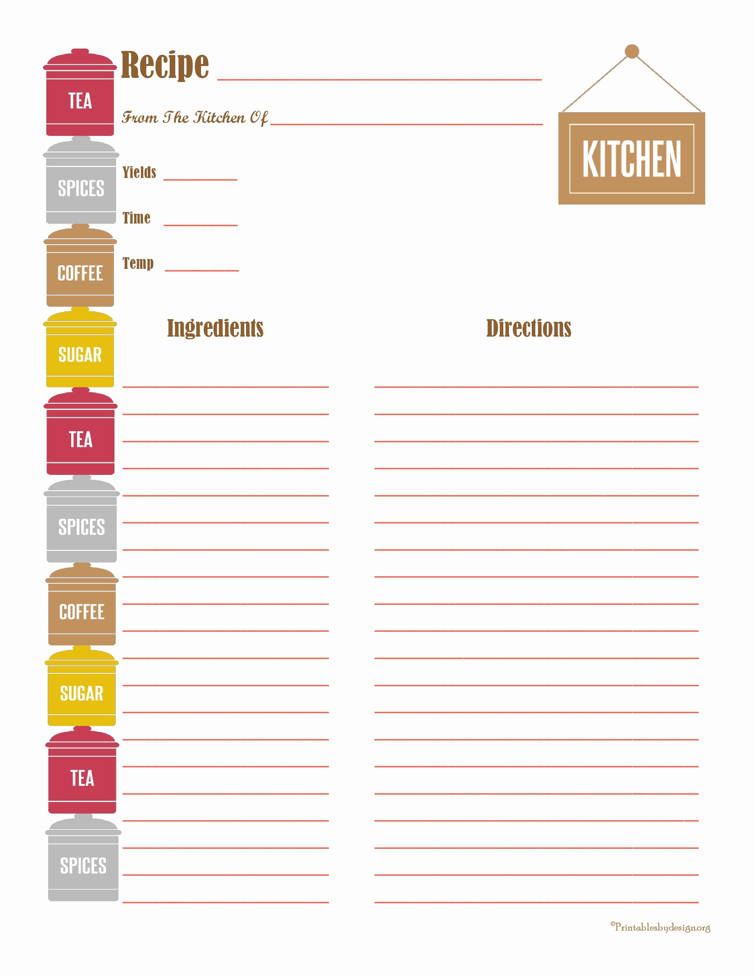 Recipe Book Template Pages Awesome Canister Recipe Card Full Page