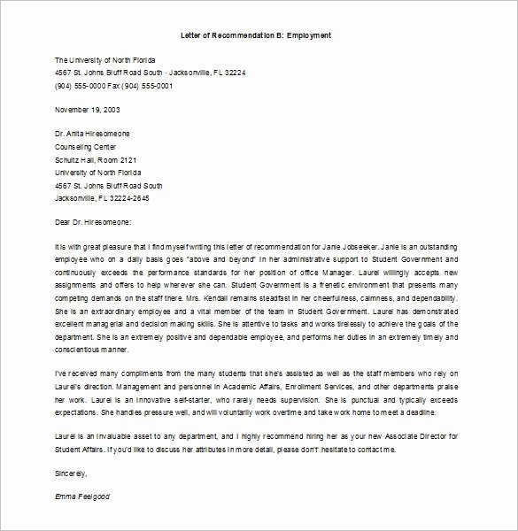 Recommendation Letter Examples for Jobs Luxury Job Re Mendation Letter Templates 15 Sample Examples