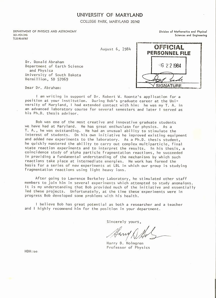 Recommendation Letter for An Award Inspirational News Articles and Other Material Relating to Bob Koontz