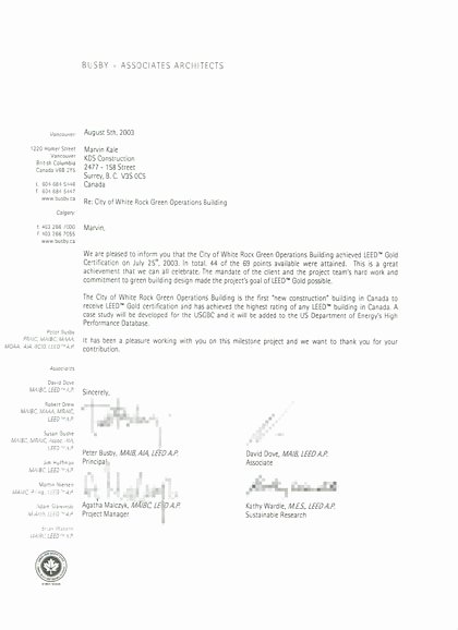 Recommendation Letter for An Award Lovely Busby associates Architects City Of Whiterock