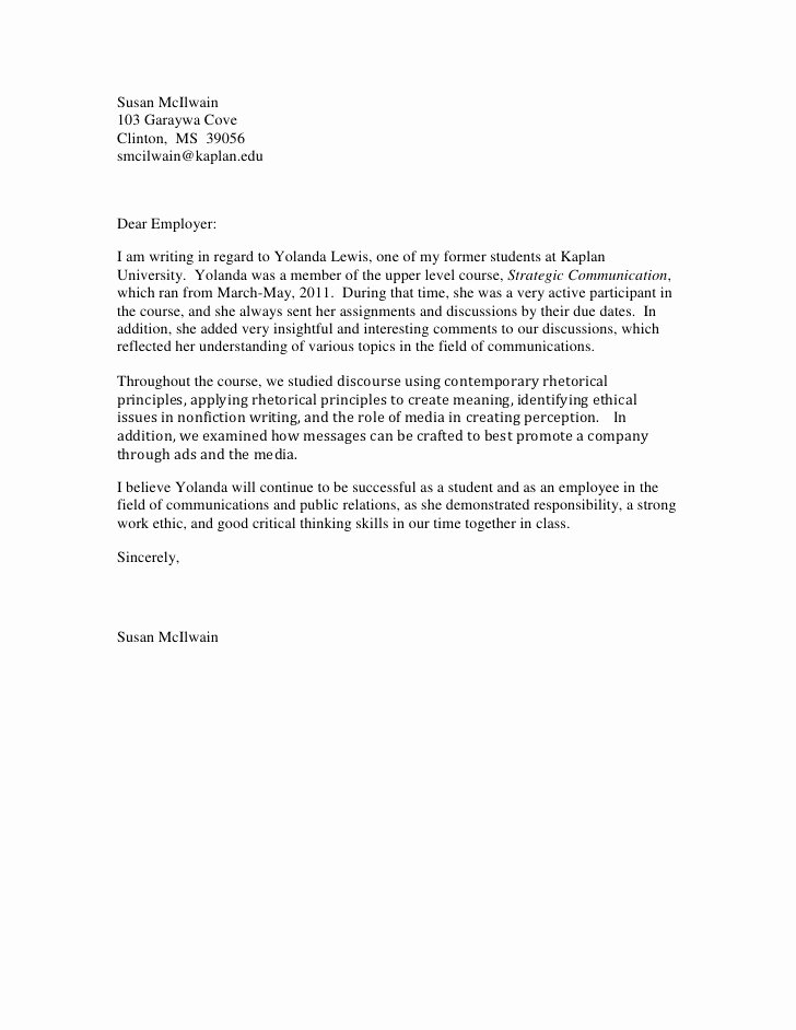 Recommendation Letter for Citizenship Awesome Reference Letter Yolanda Lewis