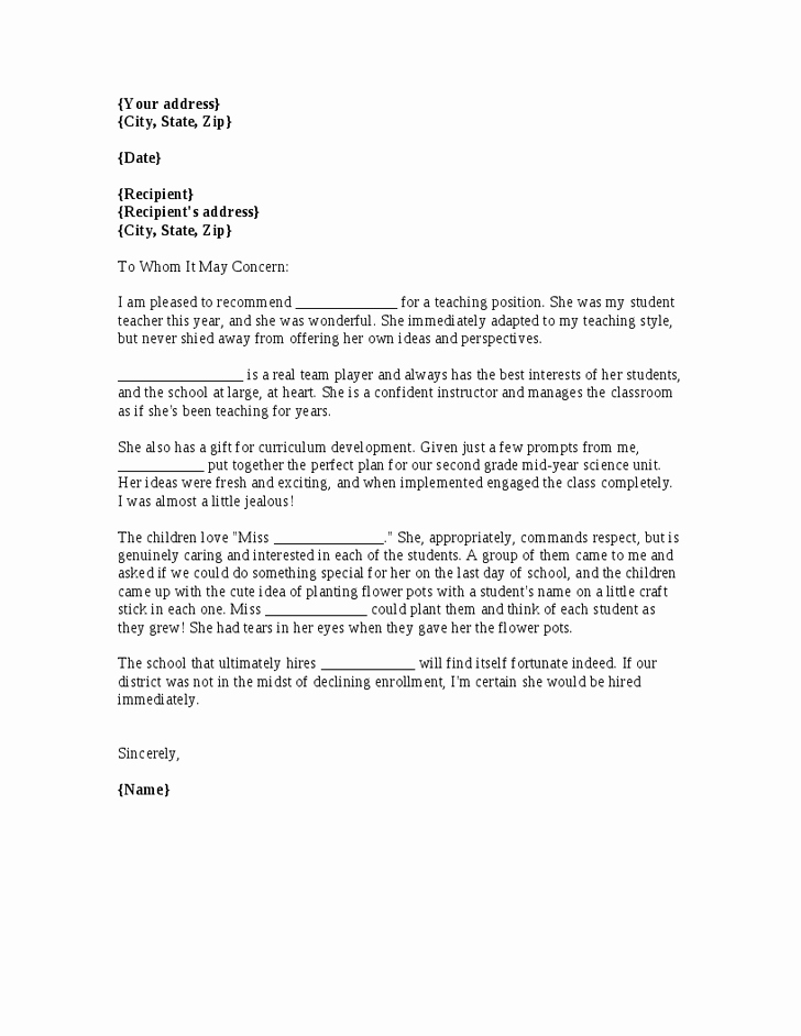 Recommendation Letter for Teacher New A Template for A Letter Of Re Mendation for A Teacher