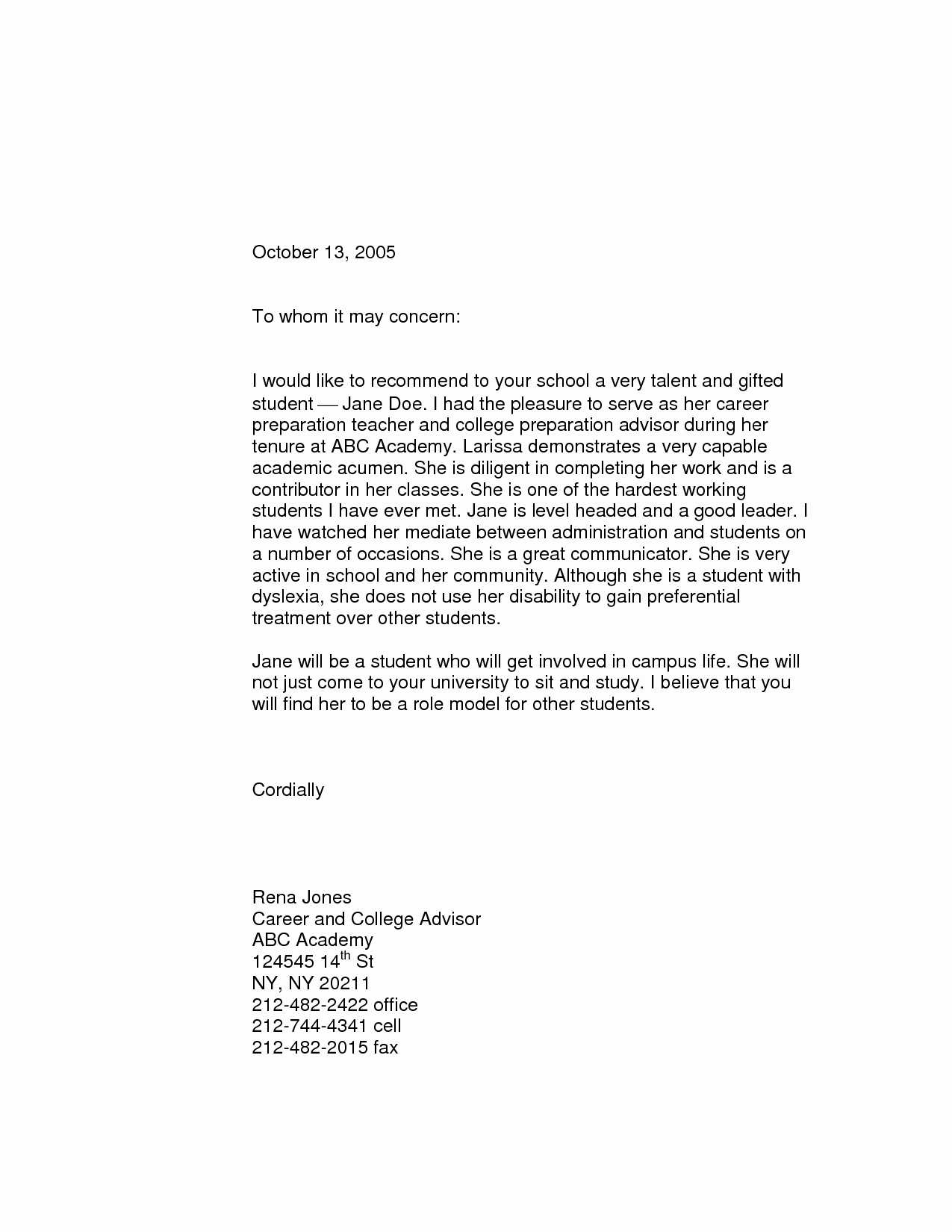 Recommendation Letter format for Student Fresh Sample Re Mendation Letters China Schooling