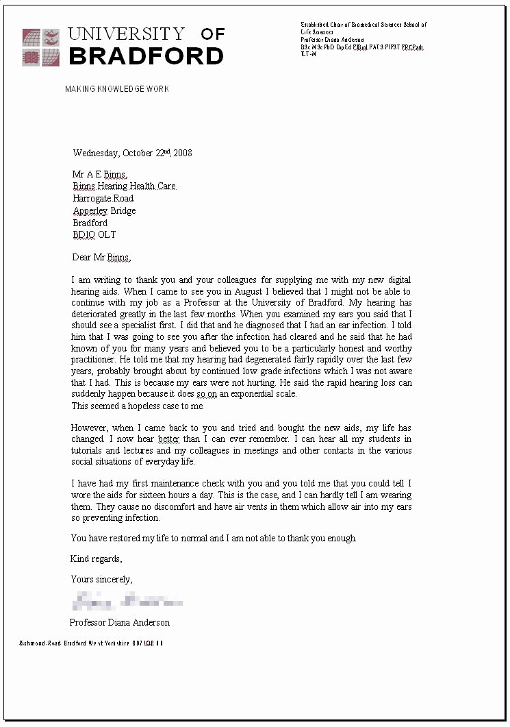 Recommendation Letter From Professor Best Of Binns Hearing Healthcare Hearing Aids Bradford West