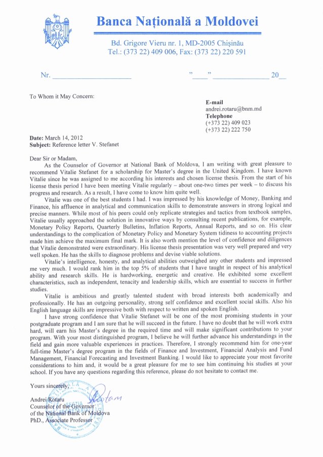 Recommendation Letter From Professor Lovely Reference Letter From Dr andrei Rotaru Phd associate