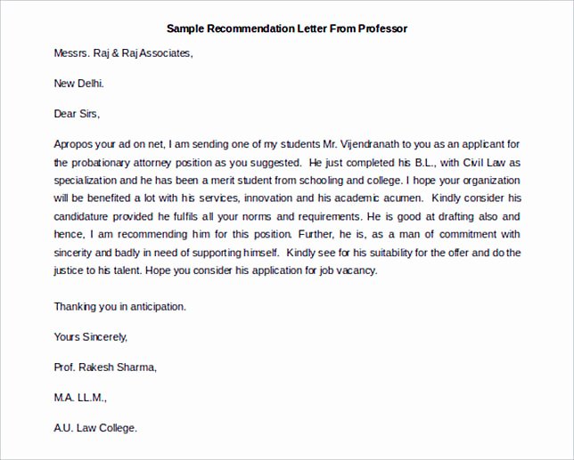 Recommendation Letter From Professor Unique Sample Re Mendation Letter to Follow for the Best Of It