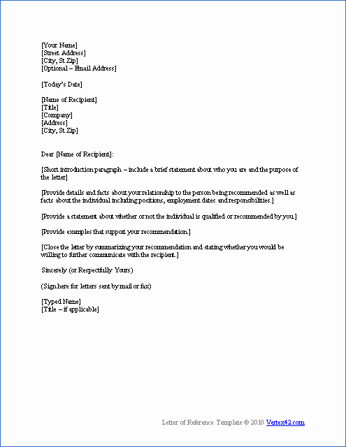 Recommendation Letter Template Word Inspirational Download A Free Letter Of Reference Template for Word