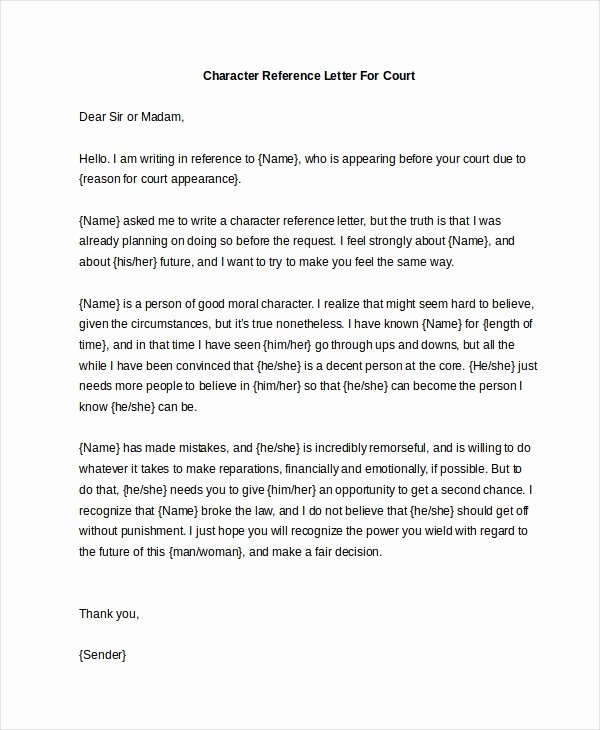 Reference Letter for Court Beautiful Free 8 Character Reference Letters In Word