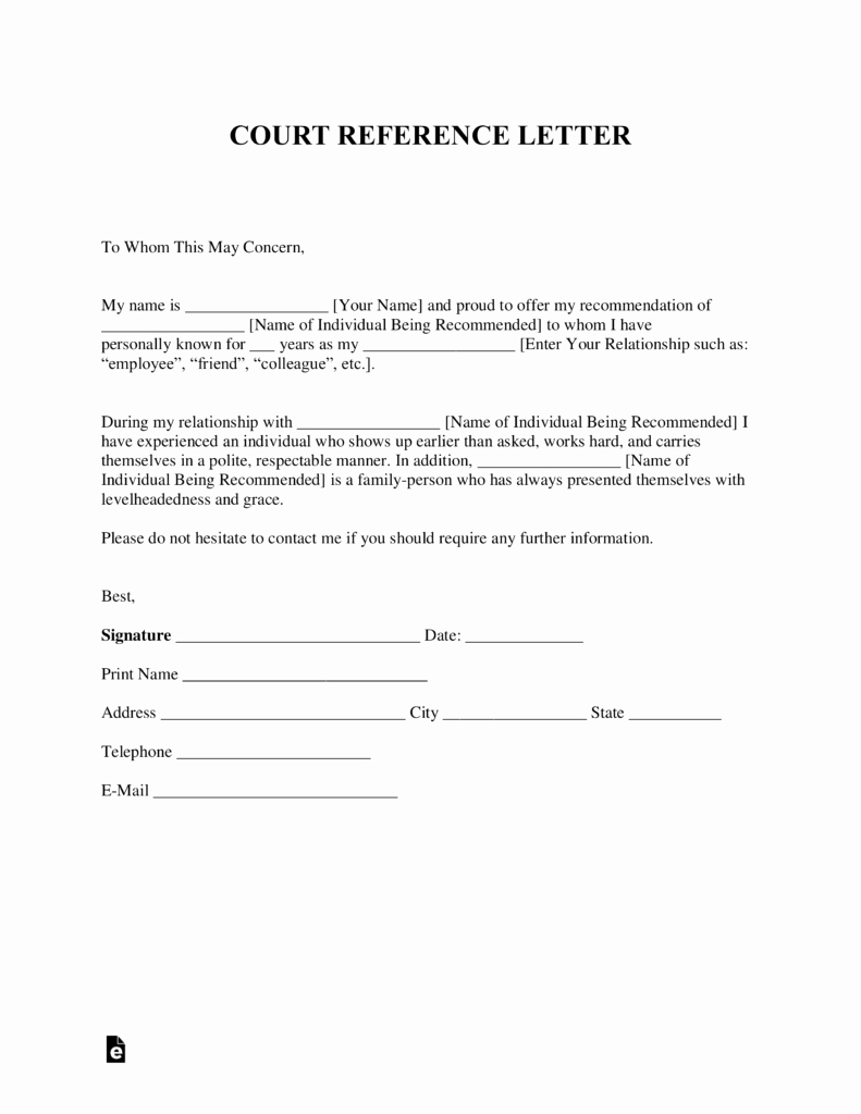 Reference Letter for Court Inspirational Free Character Reference Letter for Court Template