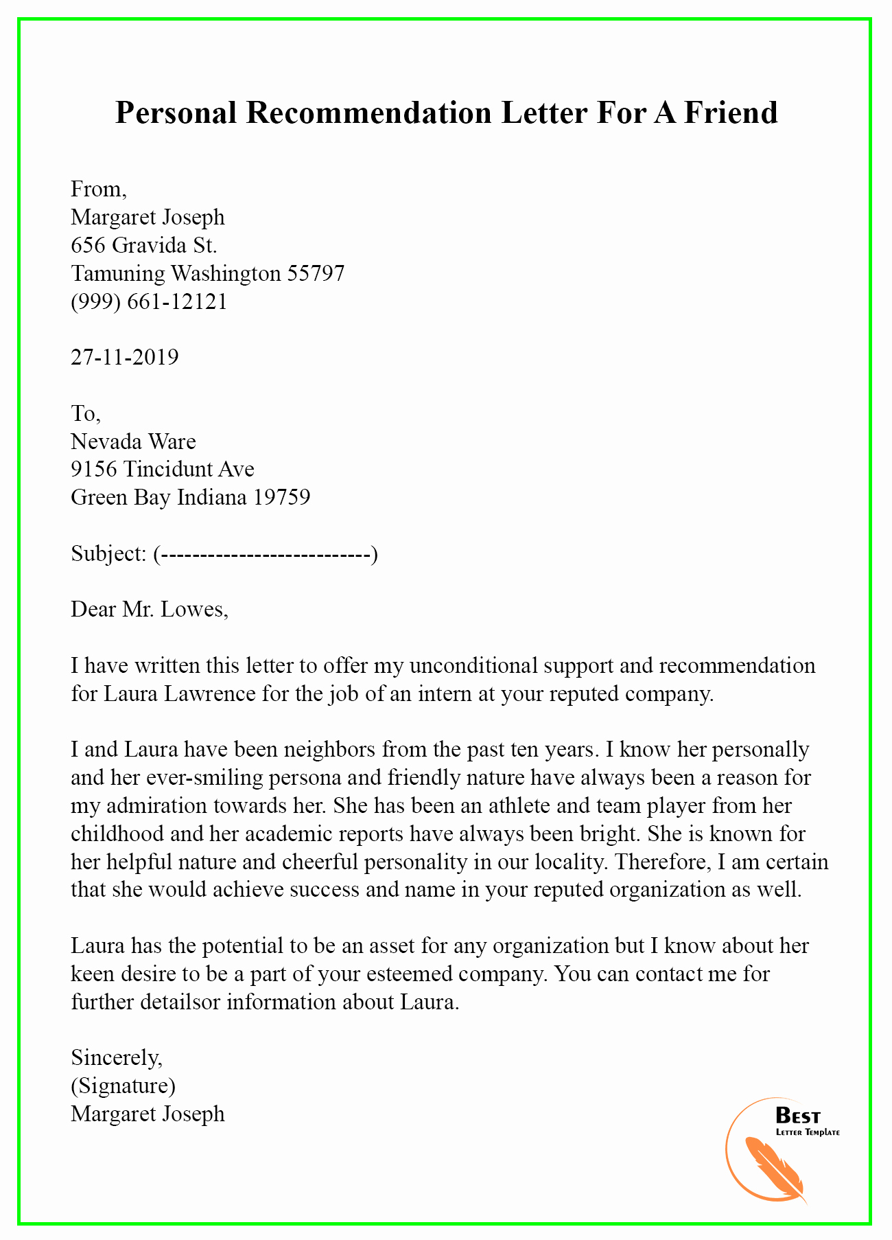 Reference Letter for Friends Luxury Re Mendation Letter for A Friend – format Sample &amp; Example