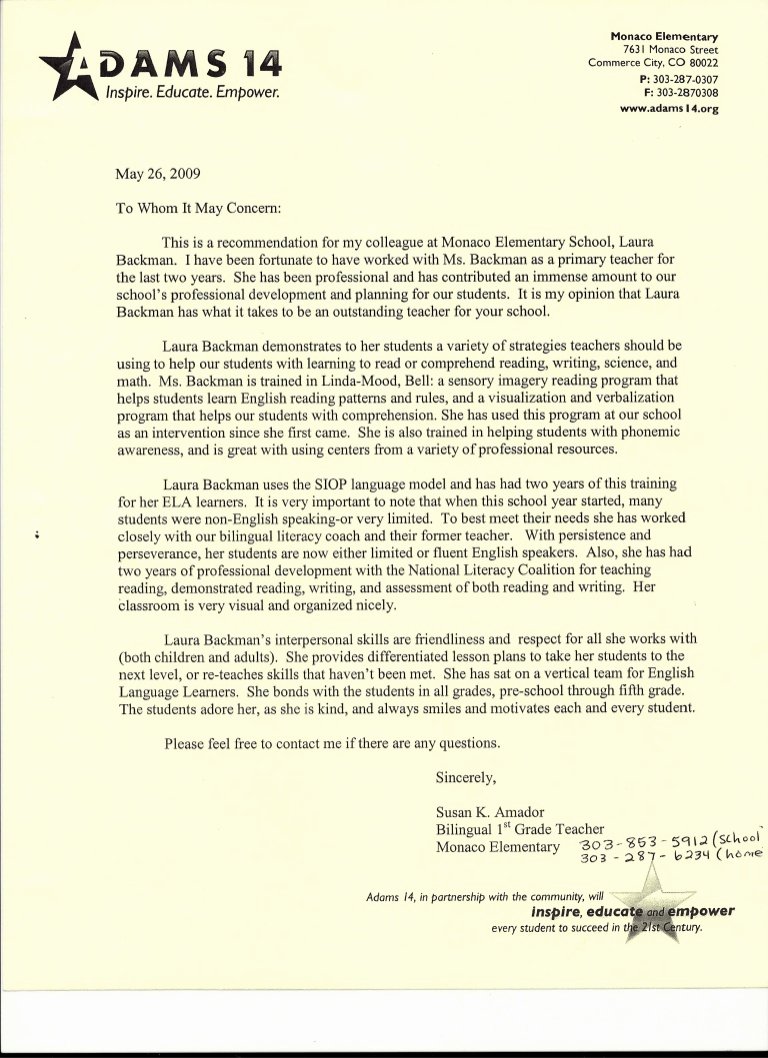 Reference Letter for Teachers Lovely Letter Of Re Mendation From Elementary School Teacher