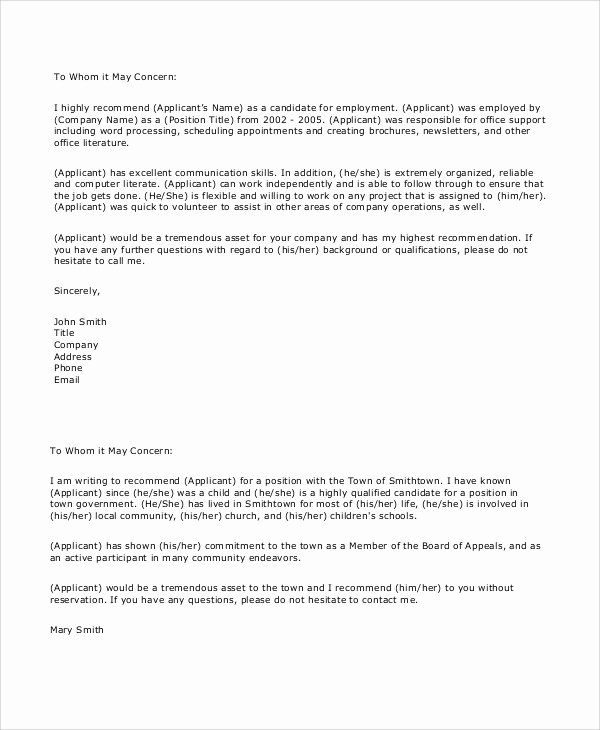 Reference Letter Template for Employee Luxury Sample Employee Reference Letter 5 Documents In Pdf Word