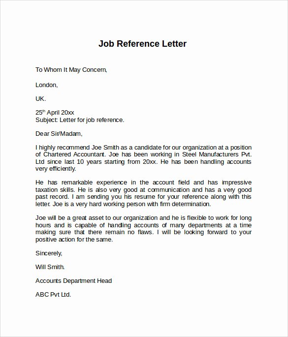 Reference Letter Template for Employment Luxury Job Reference Letter 7 Free Samples Examples &amp; formats