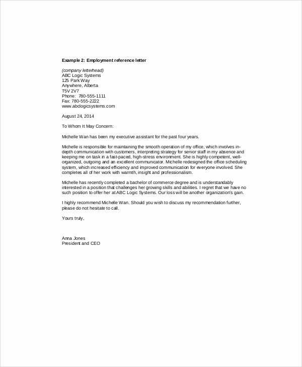 Reference Letters From Employer Inspirational Sample Re Mendation Letter From Employer 6 Examples