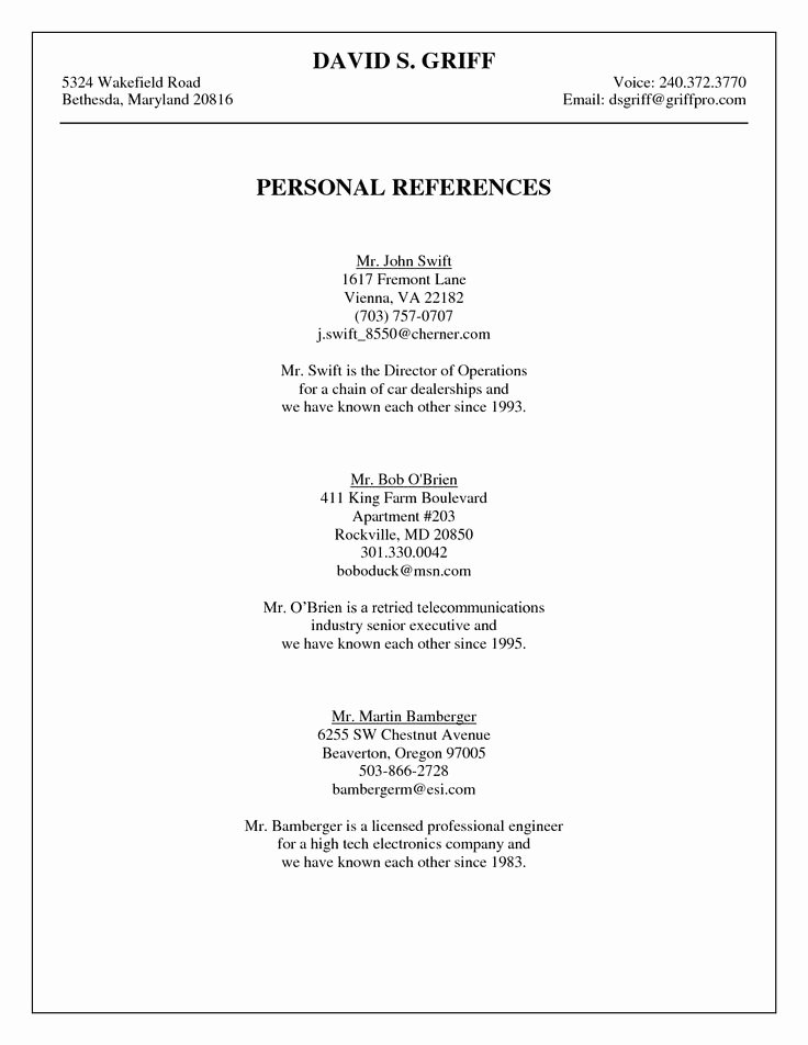 Reference Page for Resume Template Beautiful Personal Reference Template