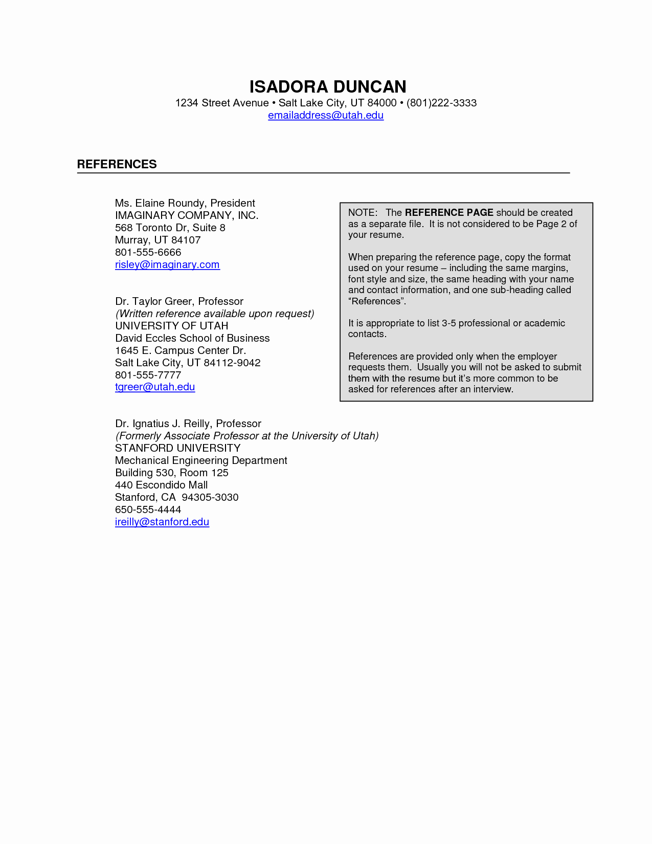 Reference Page for Resume Template New Professional References Template
