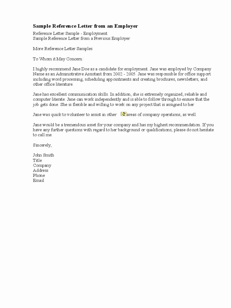 References Letter From Employer Unique 9 Reference Letter for Employment Examples Pdf