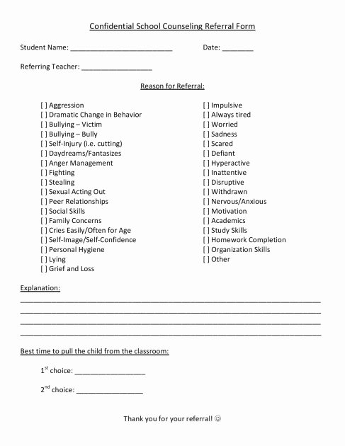 Referral form Template Word Beautiful Individual Counseling