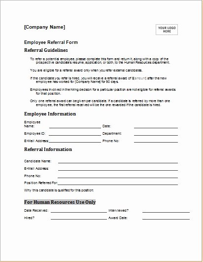 Referral form Template Word Lovely Employee Referral form Download at