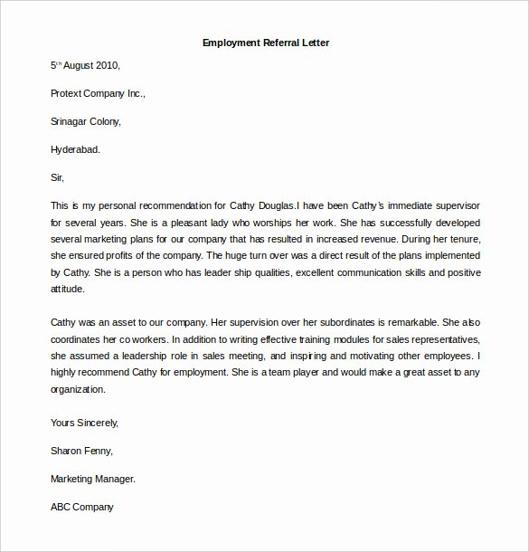 Referral Letters for Employment Luxury 11 Free Employment Letter Template Doc Pdf