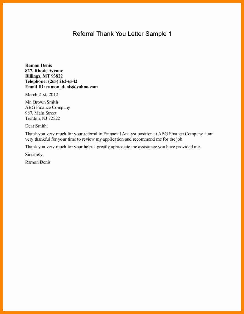 Referral Letters for Employment Luxury Thank You Letter for Job Referral