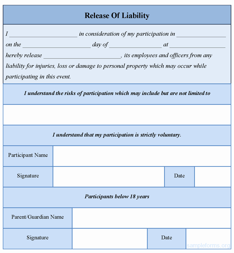 Release Of Liability Example Fresh Free Printable Liability Release form Sample form Generic