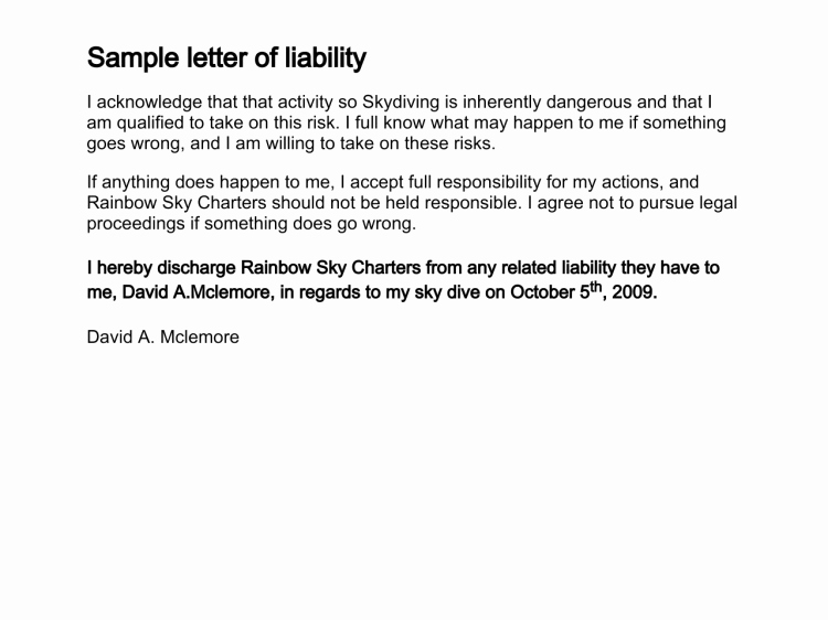 Release Of Liability Example Lovely Liability Release Letter Free Printable Documents