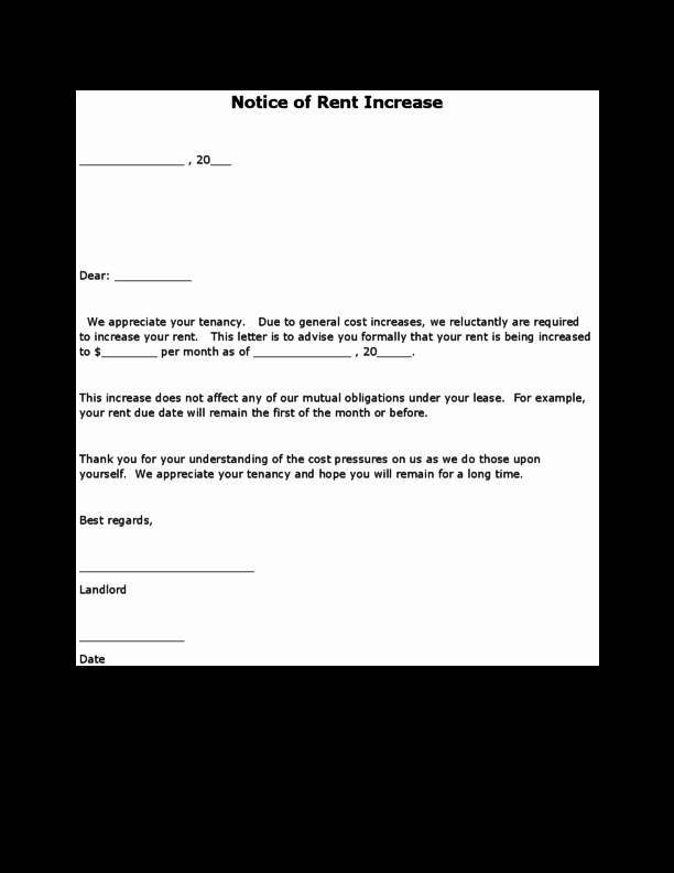 Rent Free Letter Template Beautiful Rent Increase Letter Legalforms