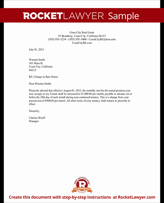 Rent Free Letter Template Beautiful Rent Increase Letter with Sample Notice Of Rent Increase