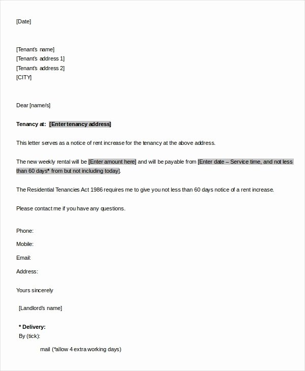 Rent Free Letter Template Unique Rent Increase Letter Template Icebergcoworking