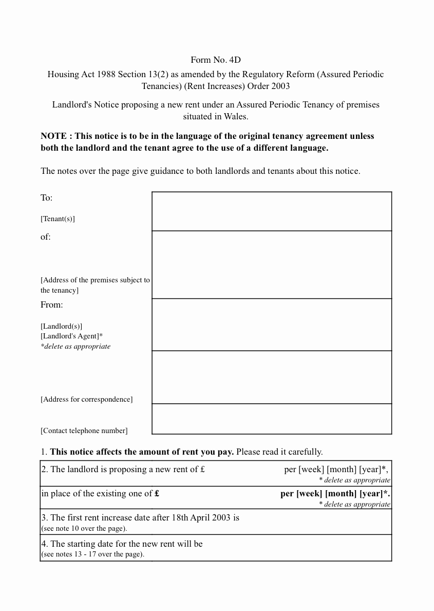 Rent Increase form Beautiful Rent Increase form Wales – Section 13 Notice