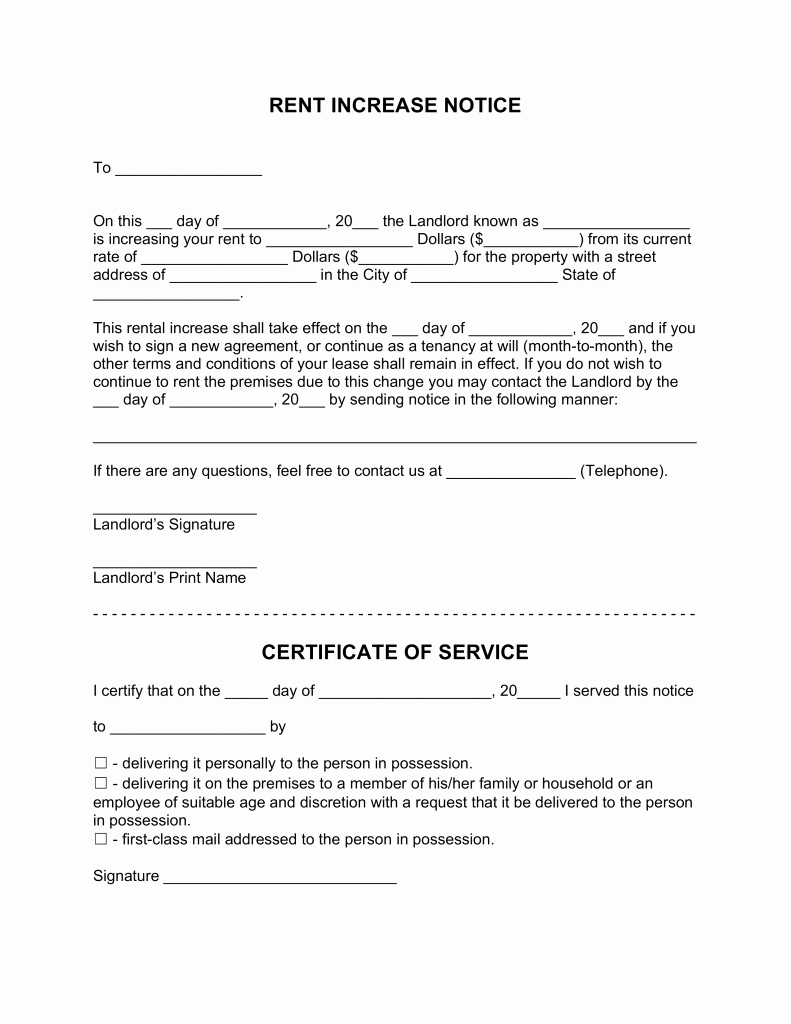 Rent Increase form New Free Rent Increase Letter Template with Sample Pdf