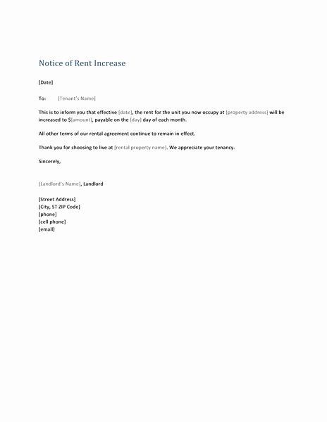 Rent Increase Letter Fresh Notice Of Rent Increase form Letter Templates