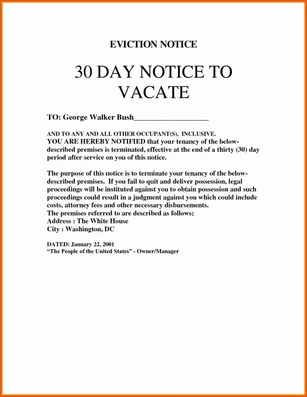 Rental 30 Day Notice Template Fresh 30 Day Eviction Notice Template