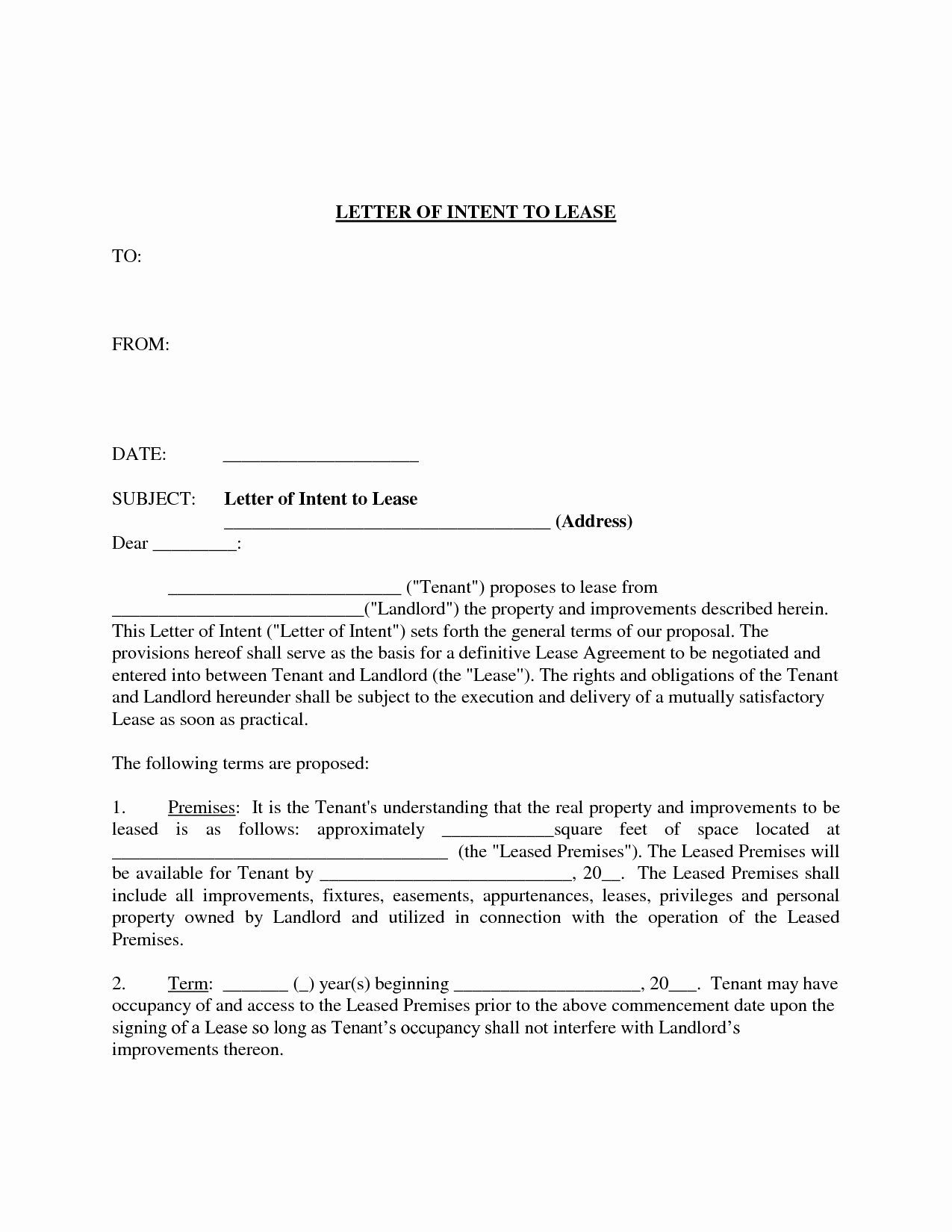 Rental Letter Of Intent Elegant Free Letter Intent to Lease Mercial Space Template