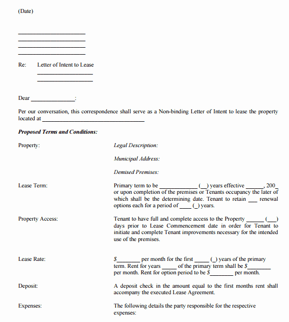 Rental Letter Of Intent Lovely 4 Letter Of Intent to Lease Templates Word Excel Templates