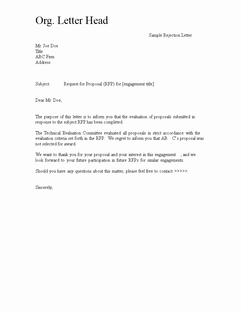 Request for Proposal Rejection Letter Beautiful Request for Proposal Rejection Letter