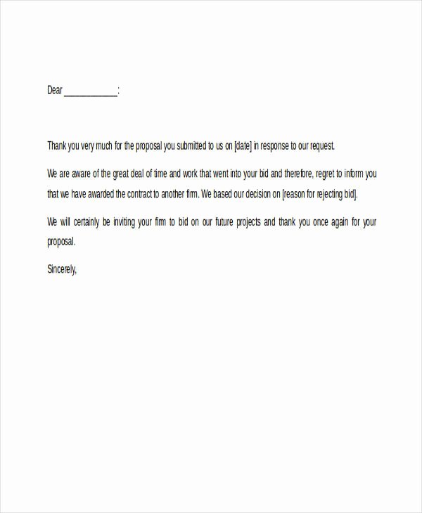 Request for Proposal Rejection Letter Elegant 7 Bid Rejection Letters Free Sample Example format