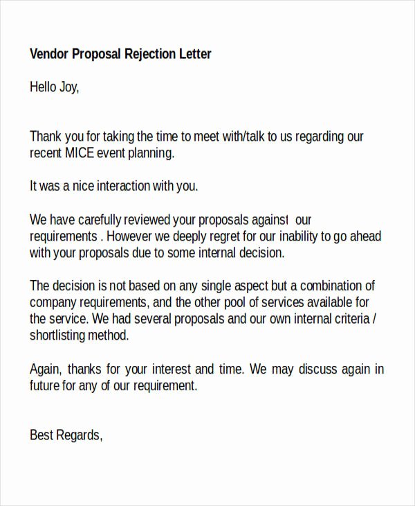 Request for Proposal Rejection Letter New 8 Proposal Rejection Letter Templates 7 Free Word Pdf