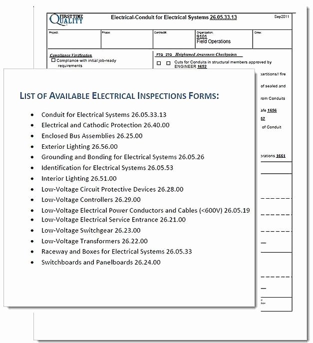 electrical contractor inspection form sample