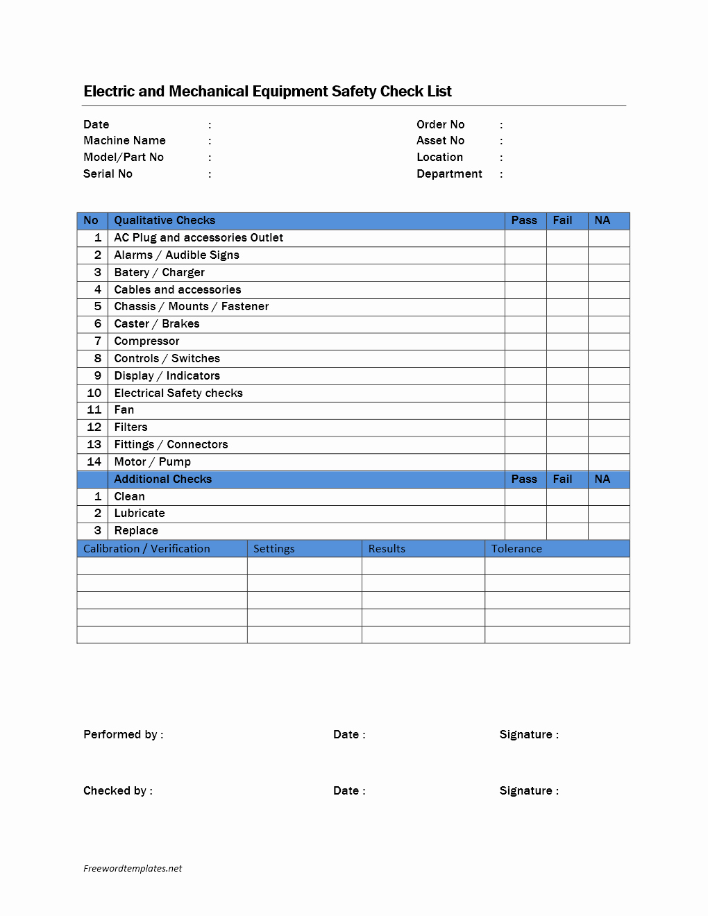 Residential Electrical Inspection Checklist Template Lovely Electrical and Mechanical Equipment Safety Checklist