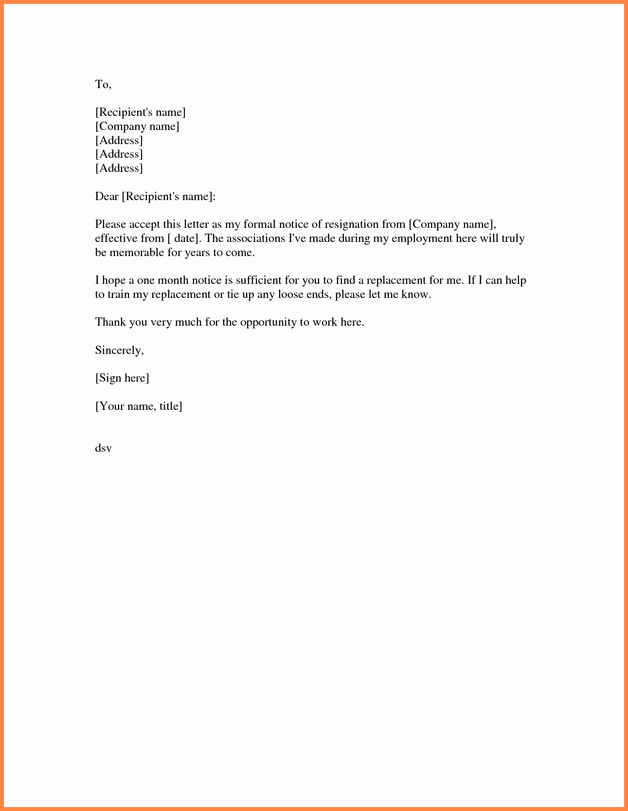 Resign Letter Short Notice Lovely 9 Resignation Letter One Month Notice Period
