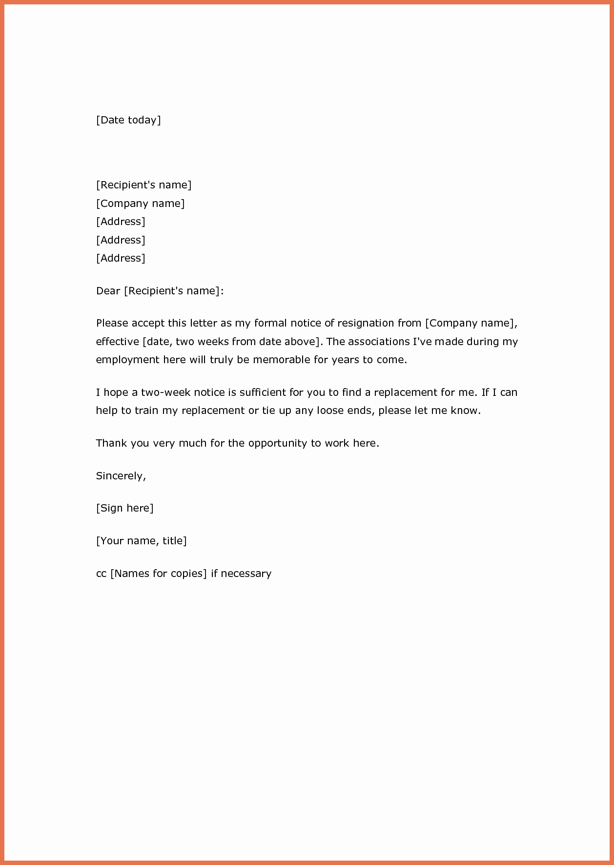 Resignation 2 Weeks Notice Best Of Two Weeks’ Notice Resignation Letter Samples