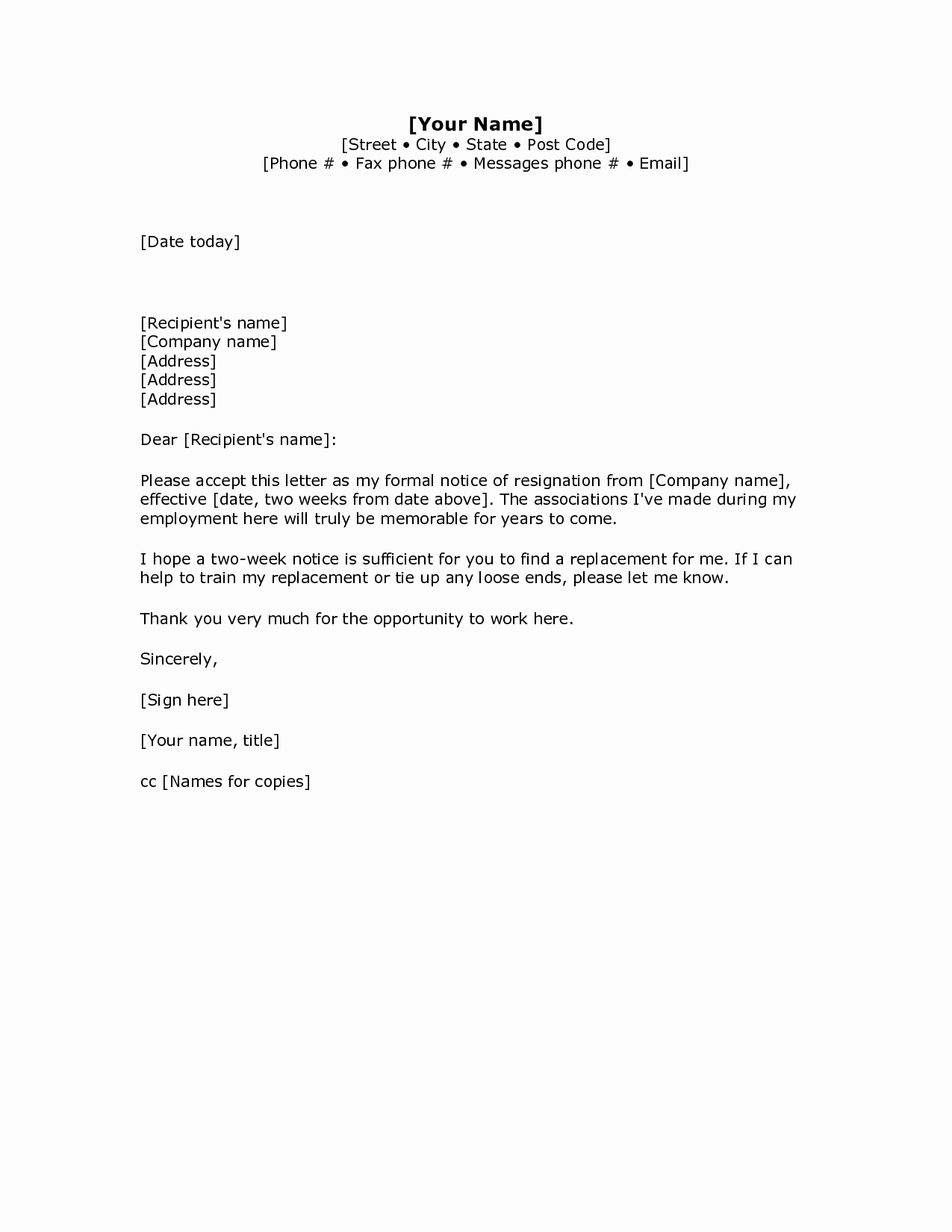 Resignation Letter 2 Week Notice Awesome 2 Weeks Notice Letter Resignation Letter Week Notice Words