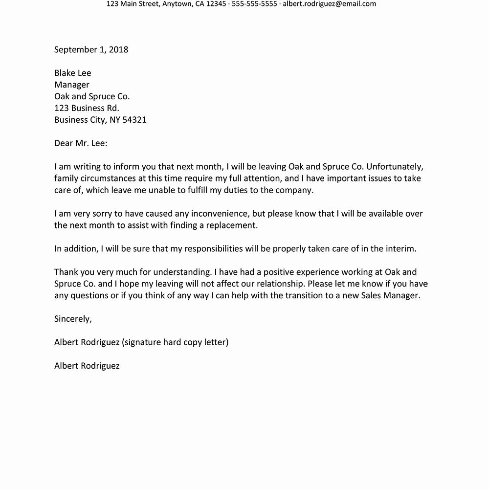 Resignation Letter for Family Reason Beautiful Resignation Letter for Family Reasons